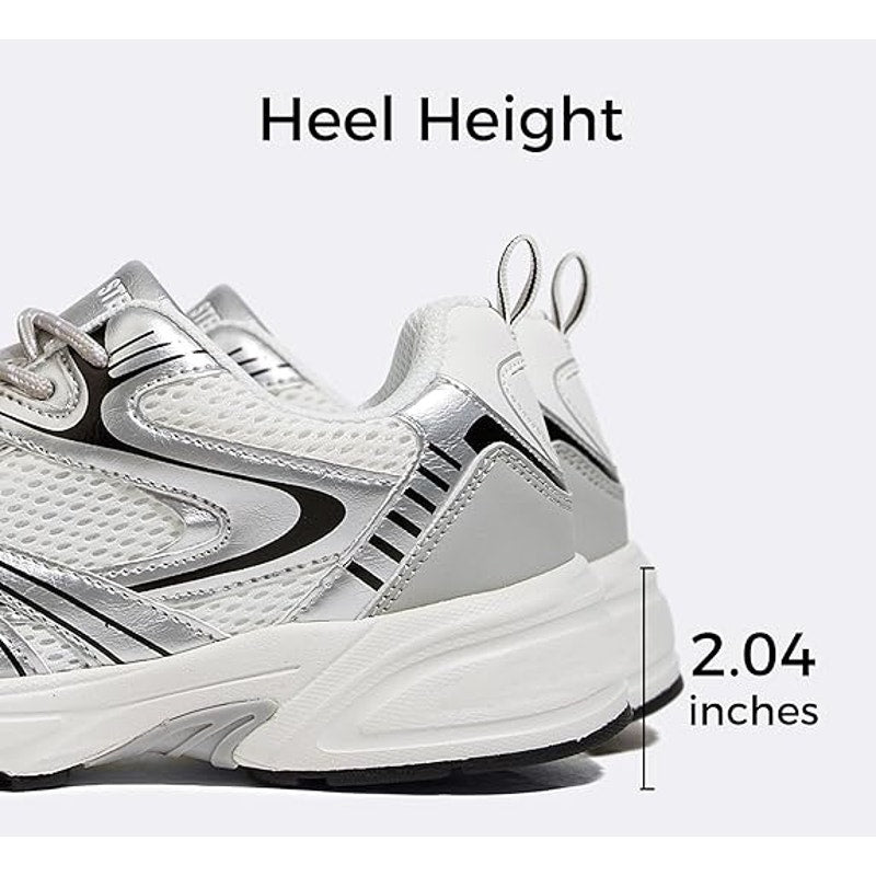 Lucky Step Womens Size 9 White Silver Mesh Lace Up Air Cooled Athletic Shoes