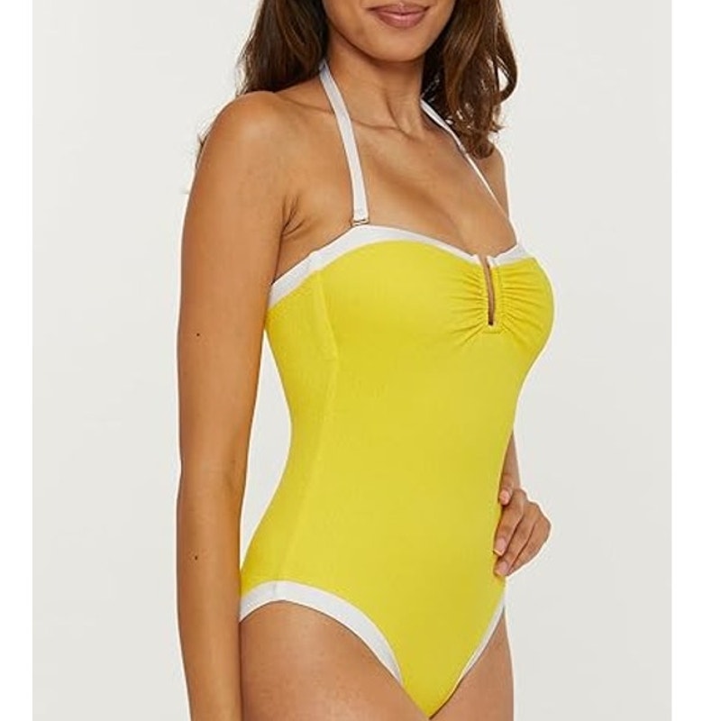NWT New Trina Turk Womens Size 12 Yellow Halter Bandeau One Piece Swimsuit