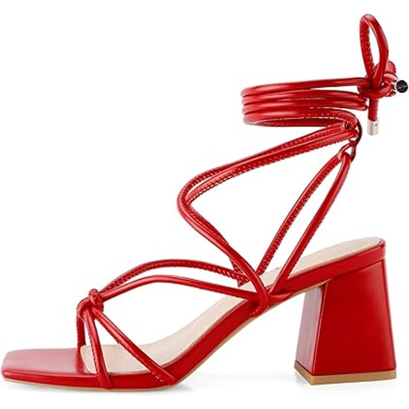Shoe'N Tale Womens Size 7.5 Red 3.25" Block Heel Gladiator Lace Up Sandal Shoes