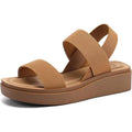 Mysoft Womens 9.5 Camel Brown 1.5" Platform Wedges Elastic Strap Sandal Shoes