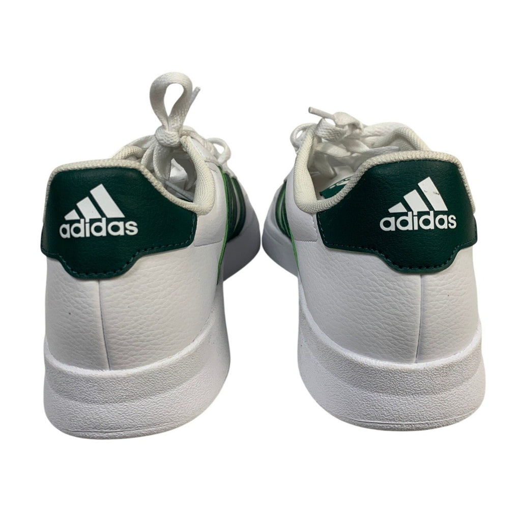 New In Box Adidas Mens Size 11 Breaknet 2.0 White Faux Leather Green Strip Shoes