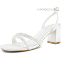 Shoe'N Tale Womens Size 7.5 Pearl White Ankle Strap 3" Block Heel Open Toe Shoes