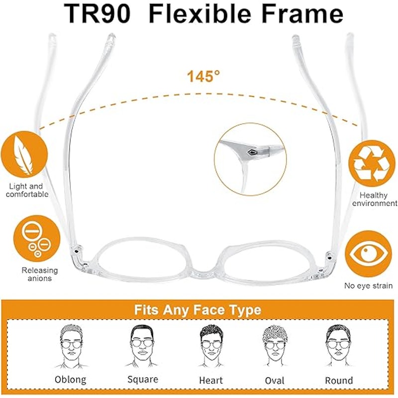 Craebuer Womens Clear Frame Blue Light Blocking Reading Eye Glasses w Case