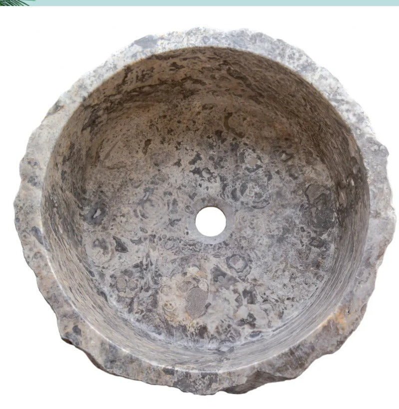 Travertine Vessel Sink | Natural Stone Bathroom Sink | Rustic Hand-Carved Basin