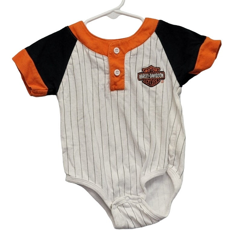 Harley Davidson Baby 12 Months Short Sleeve Pin Striped 1/4 Button One Piece