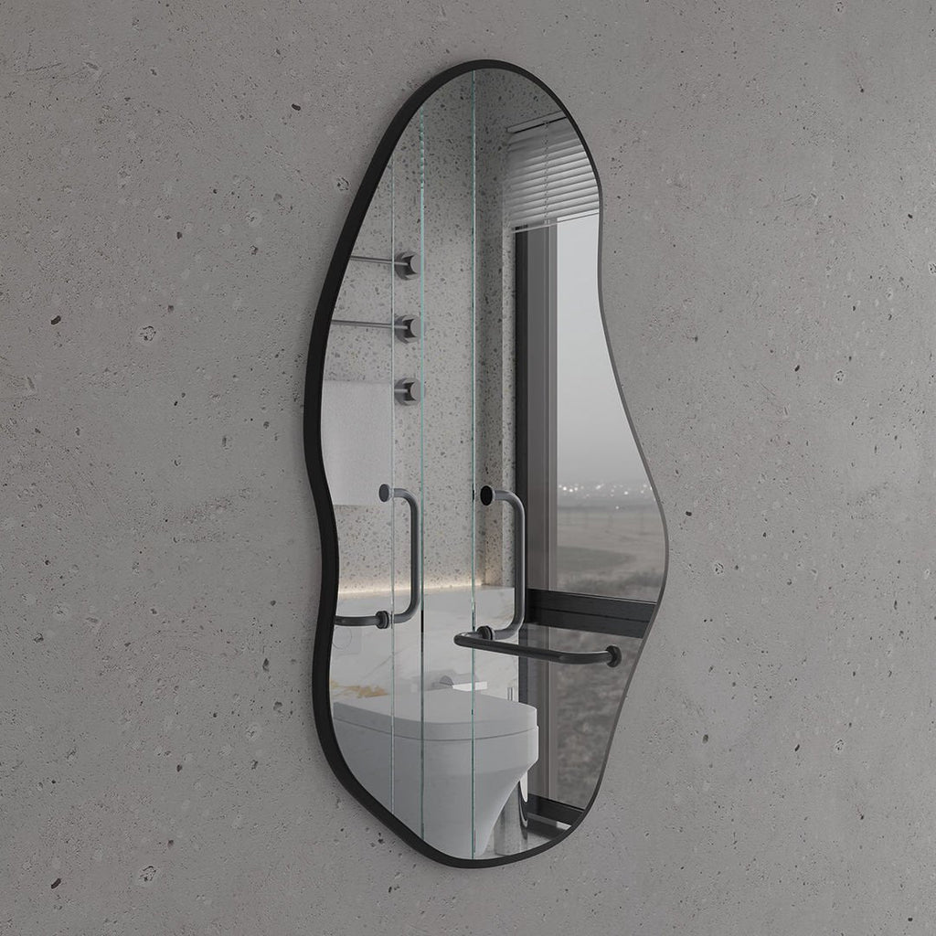 Asymmetrical Wall Mirror – Modern Irregular Black Frame Mirror for Living Room & Bedroom, Handmade Organic Shape Custom Mirror