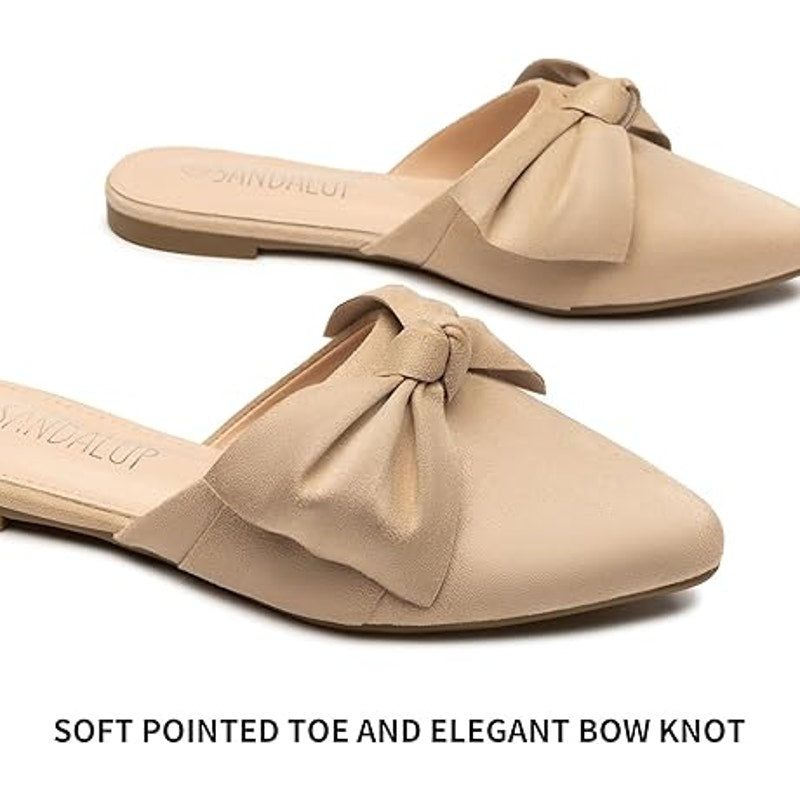 New Sandalup Womens Size 10 Tan Faux Suede Bow Slide On Closed Toe Mule Shoes