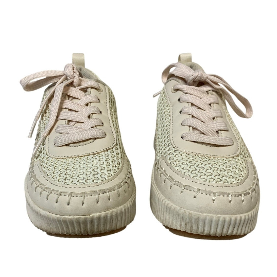 Lucky Step Womens Size 7 Beige 1.5" Heel Sneakers Lace Up Knit Casual Shoes