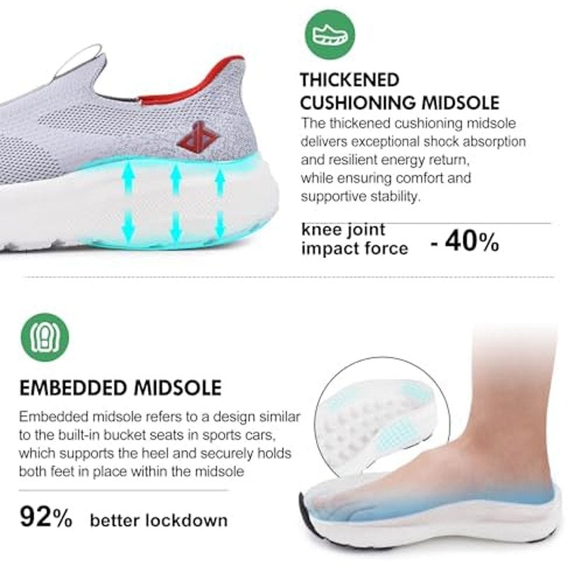 Jackshibo Mens Size 12 Gray Slip On Wide Toe Box Arch Support Orthopedic Shoes