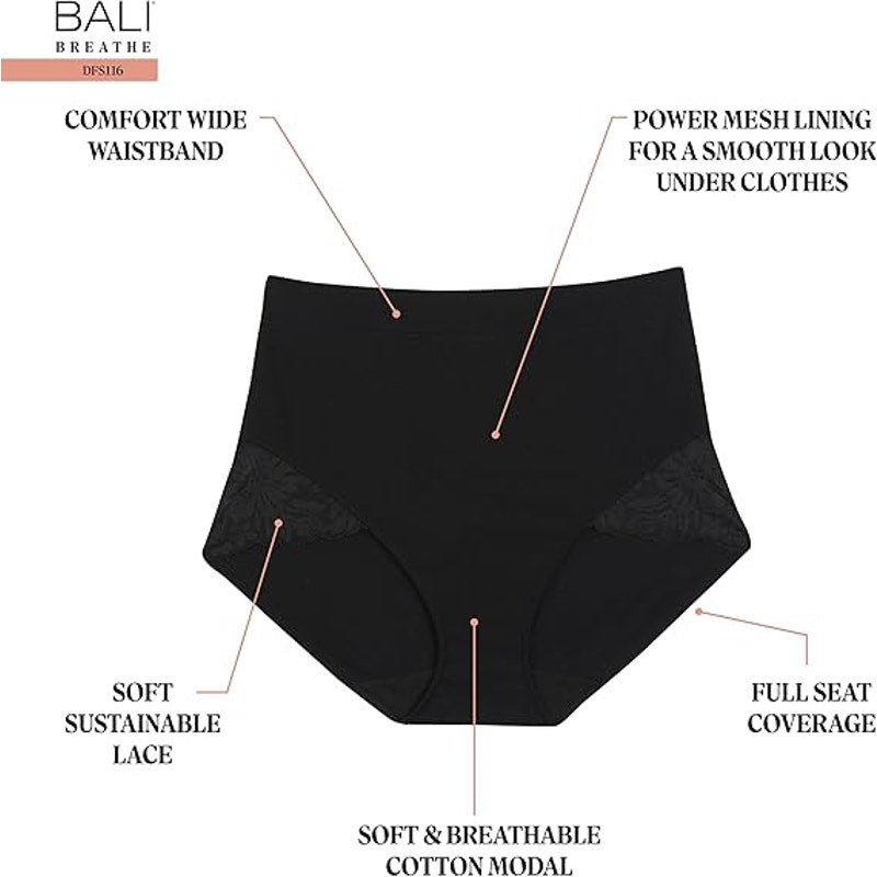 NWT New 2 Pack Bali Womens Large Almond Lace Shapewear Brief Panty Underwear