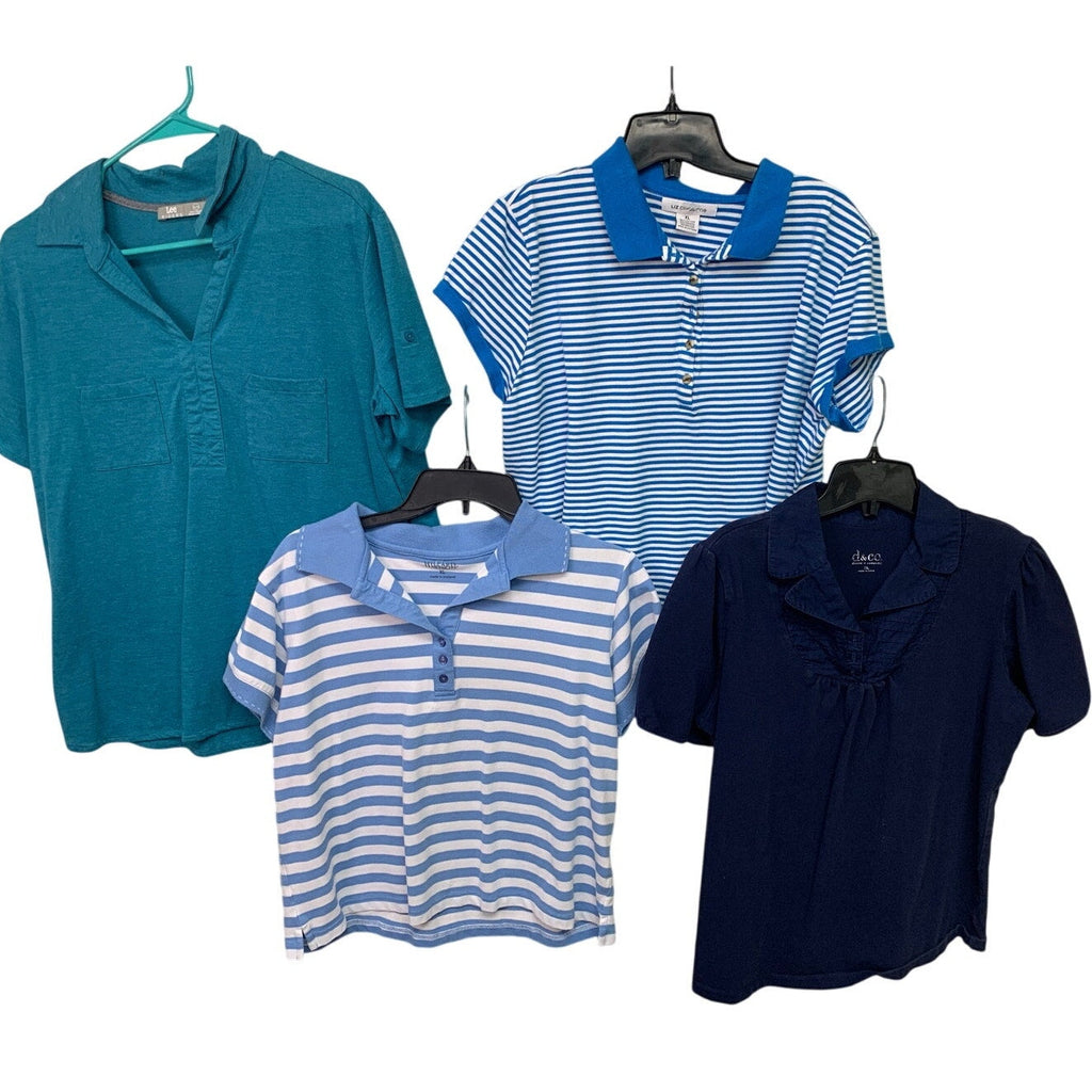Lot of 4 Lee Liz Claiborne Womens XL Short Sleeve V-Neck Collared Polo Shirts
