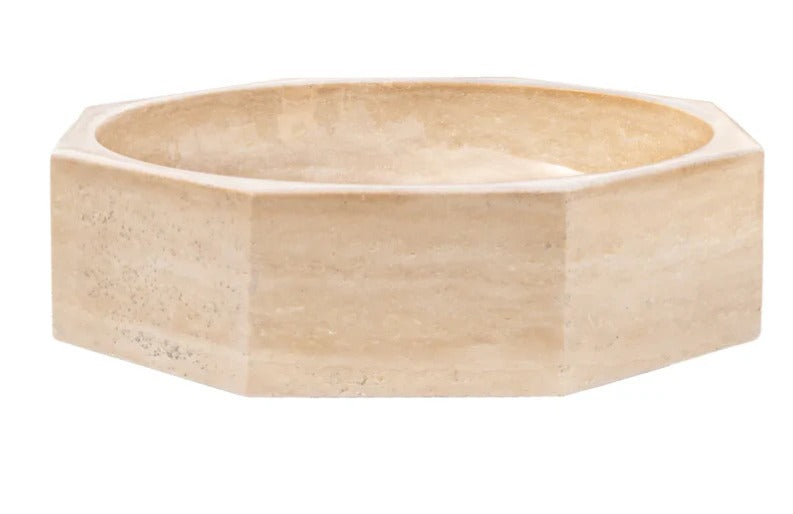 Travertine Vessel Sink | Octagon Natural Stone Bathroom Basin | Luxury Beige Marble Sink