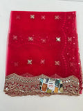 Dark pink net duppata with mirror work border