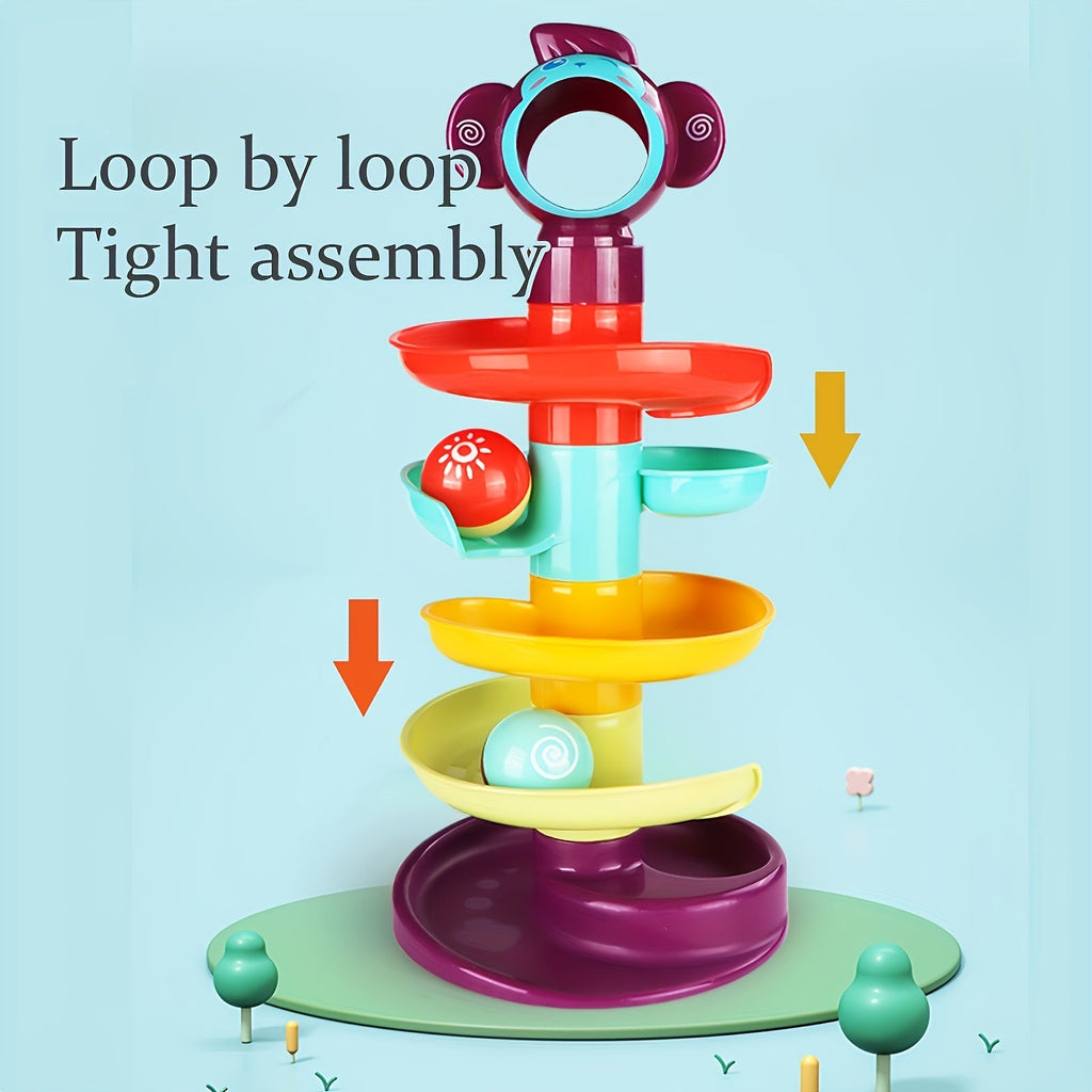 Multi-Color 5-Layer Ball Track Tower - Educational Spinning Balls Toy for Youngsters