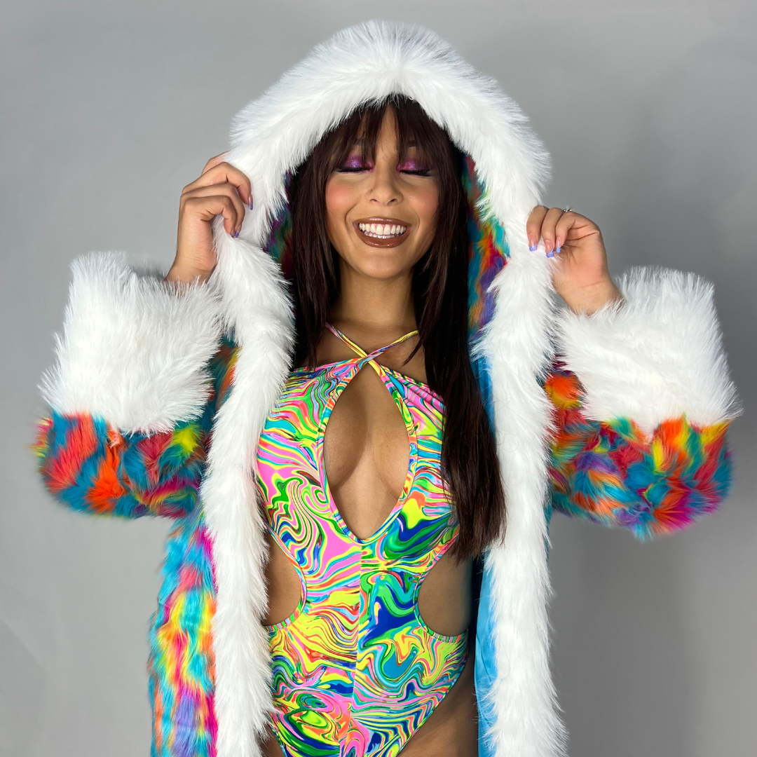 Rainbow Swirl Faux Fur Coat PRE ORDER