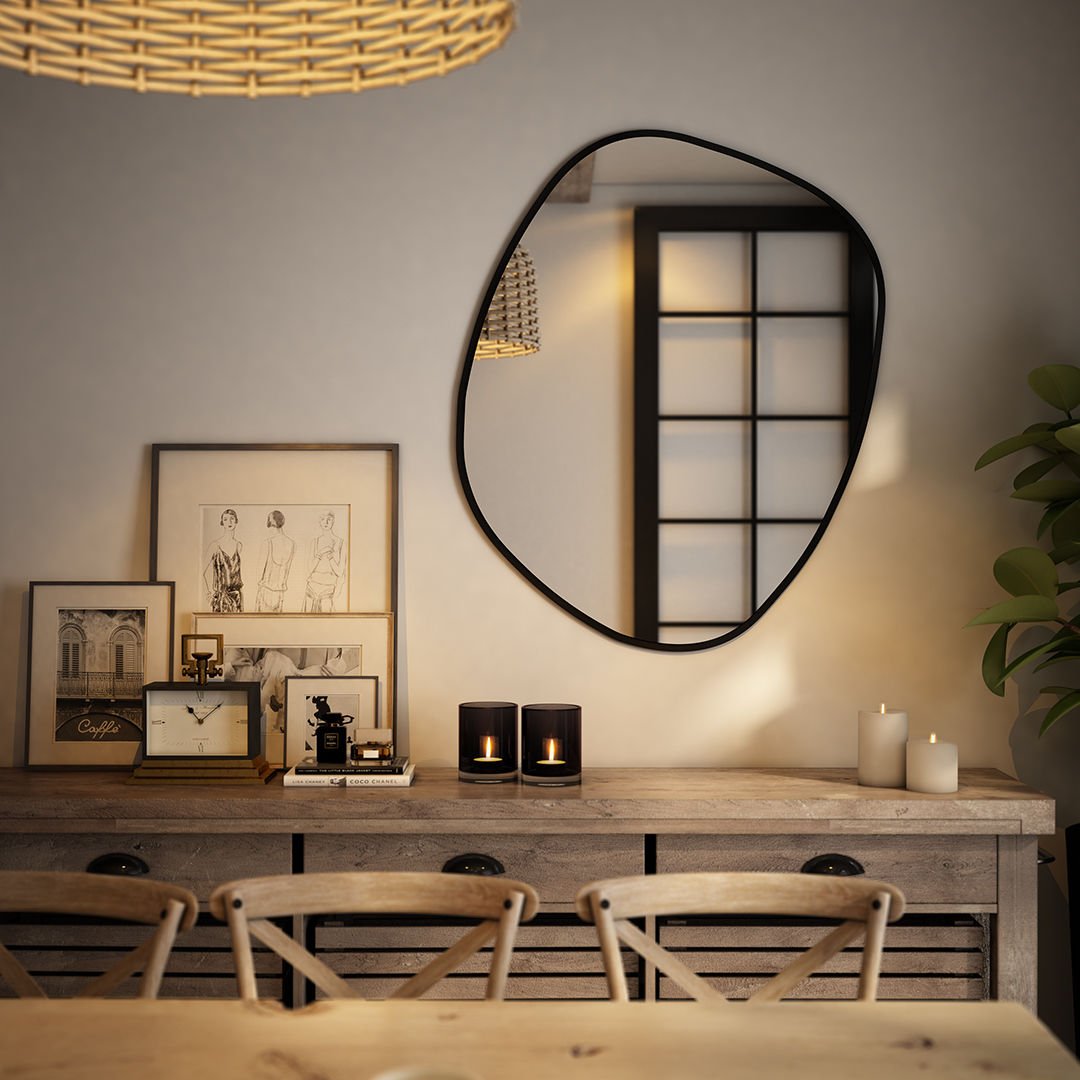 Modern Irregular Bathroom Wall Mirror – Organic Shape Black Frame Mirror for Vanity, Entryway & Living Room