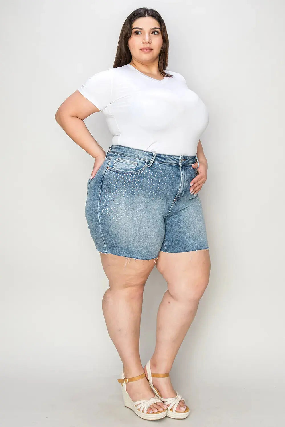 Judy Blue Jeans - Full Size High Waist Raw Hem Denim Shorts