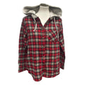 New Time and Tru Womens XL Long Sleeve Plaid Flannel Cotton Blend Hoodie