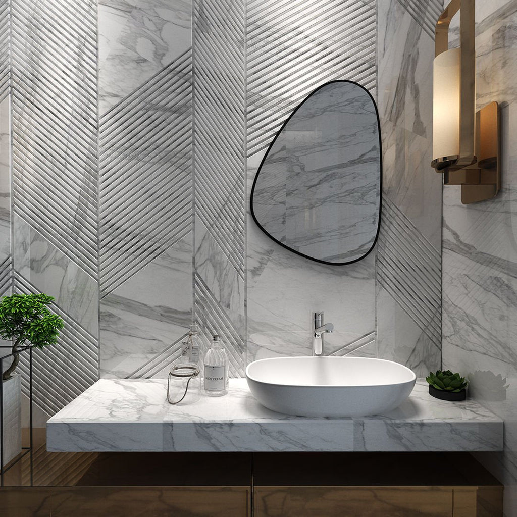 Modern Irregular Bathroom Wall Mirror – Asymmetrical Black Frame Mirror for Vanity, Entryway & Living Room