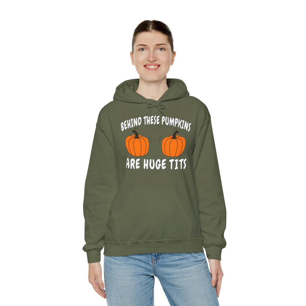 Behind These Pumpkins Are Huge Tits Hooded Sweatshirt
