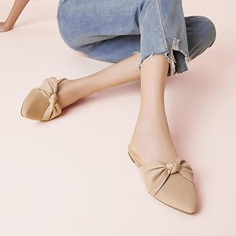 New Sandalup Womens Size 10 Tan Faux Suede Bow Slide On Closed Toe Mule Shoes