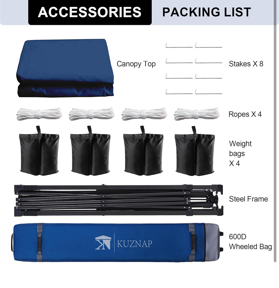 Open Box KUZNAP 12'x12' Pop up Canopy Tent Patented EZ Set up Instant Outdoor Canopy with Wheeled Carry Bag Bonus 4 Weight Sandbags, 8 Stakes and 4 Ro