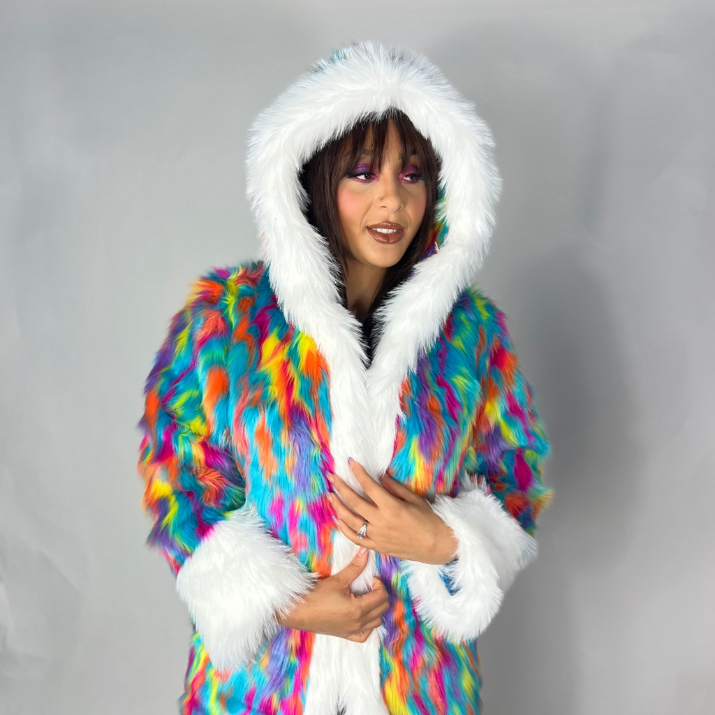 Rainbow Swirl Faux Fur Coat PRE ORDER