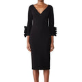 Badgley Mischka Size 6 Black Pinch Ruffle 3/4 Sleeve All Occasion Sheath Dress