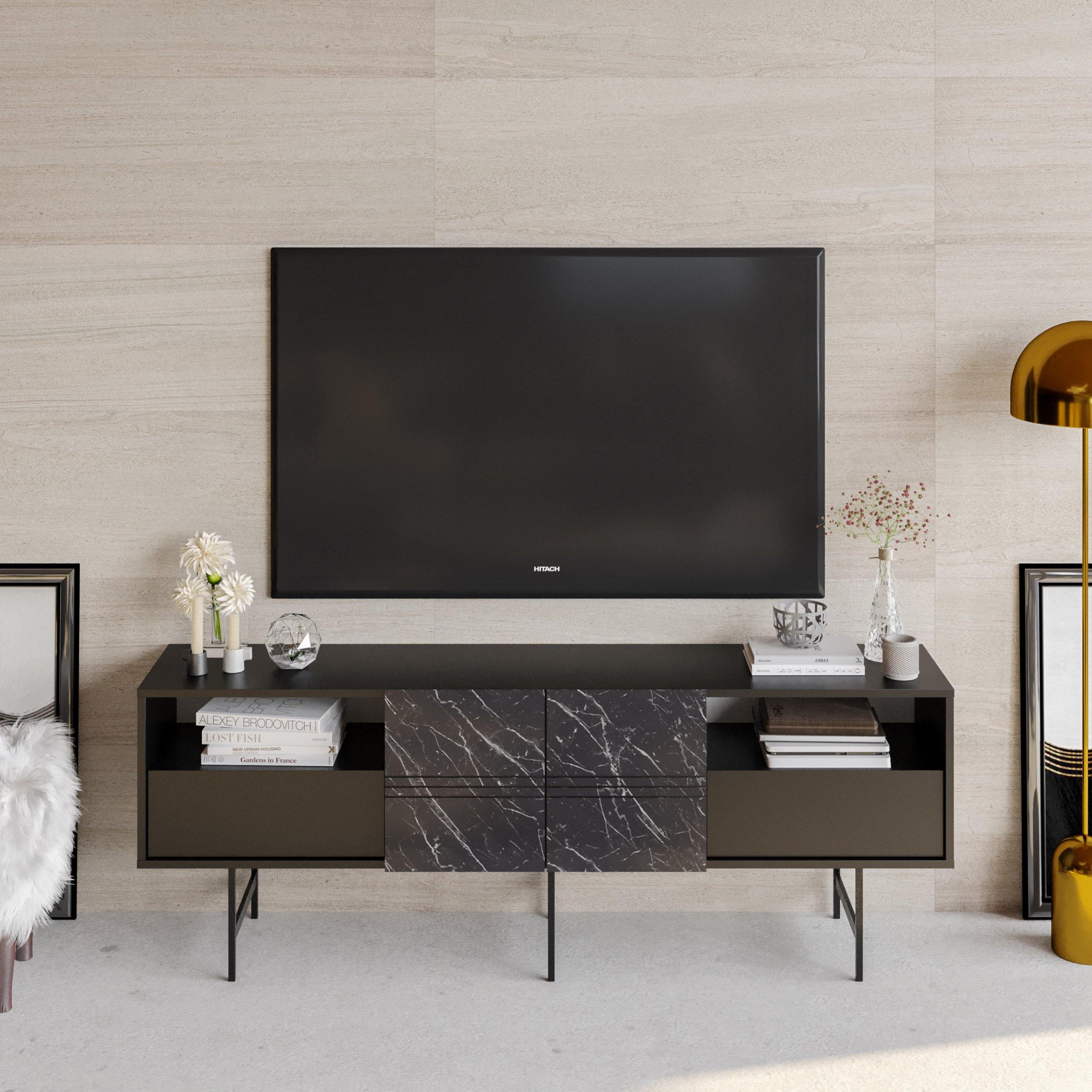 Derin 71" Media Console and TV Stand with Cabinets and Shelves for TVs up to 80"