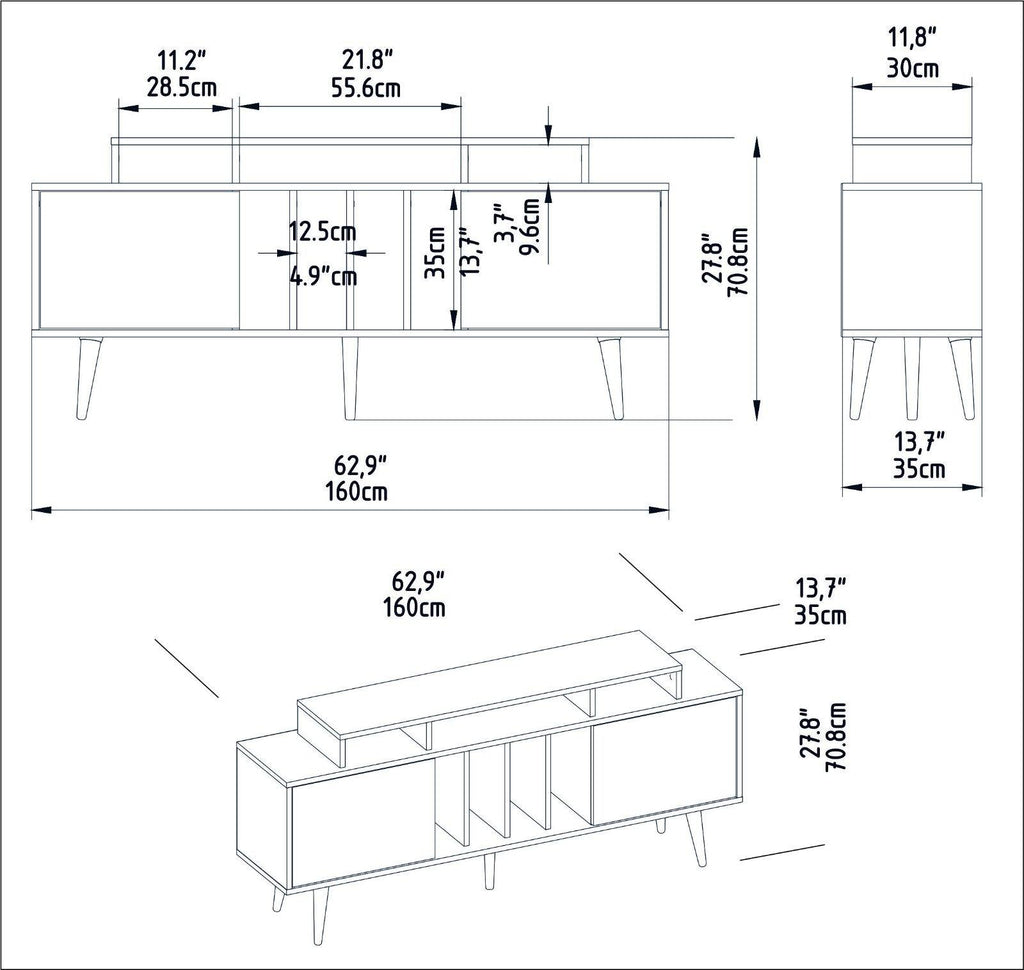 Derin 71" Media Console and TV Stand with Cabinets and Shelves for TVs up to 80"