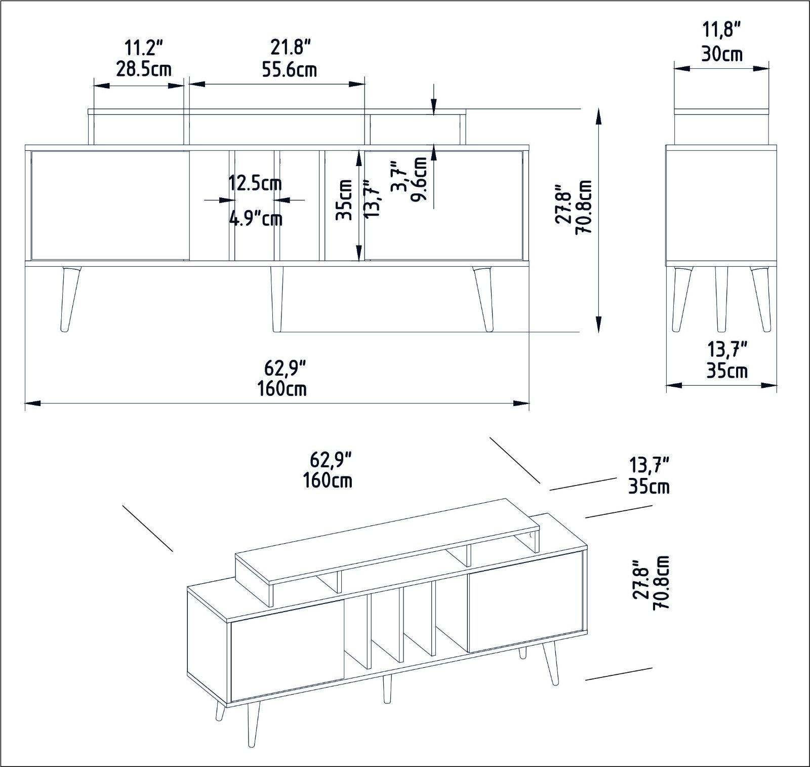 Derin 71" Media Console and TV Stand with Cabinets and Shelves for TVs up to 80"