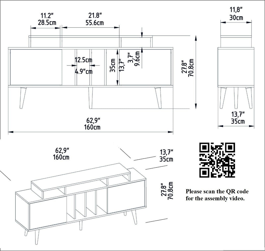 Char 63" TV Stand and Media Console with Cabinets and Shelves for TVs up to 72"