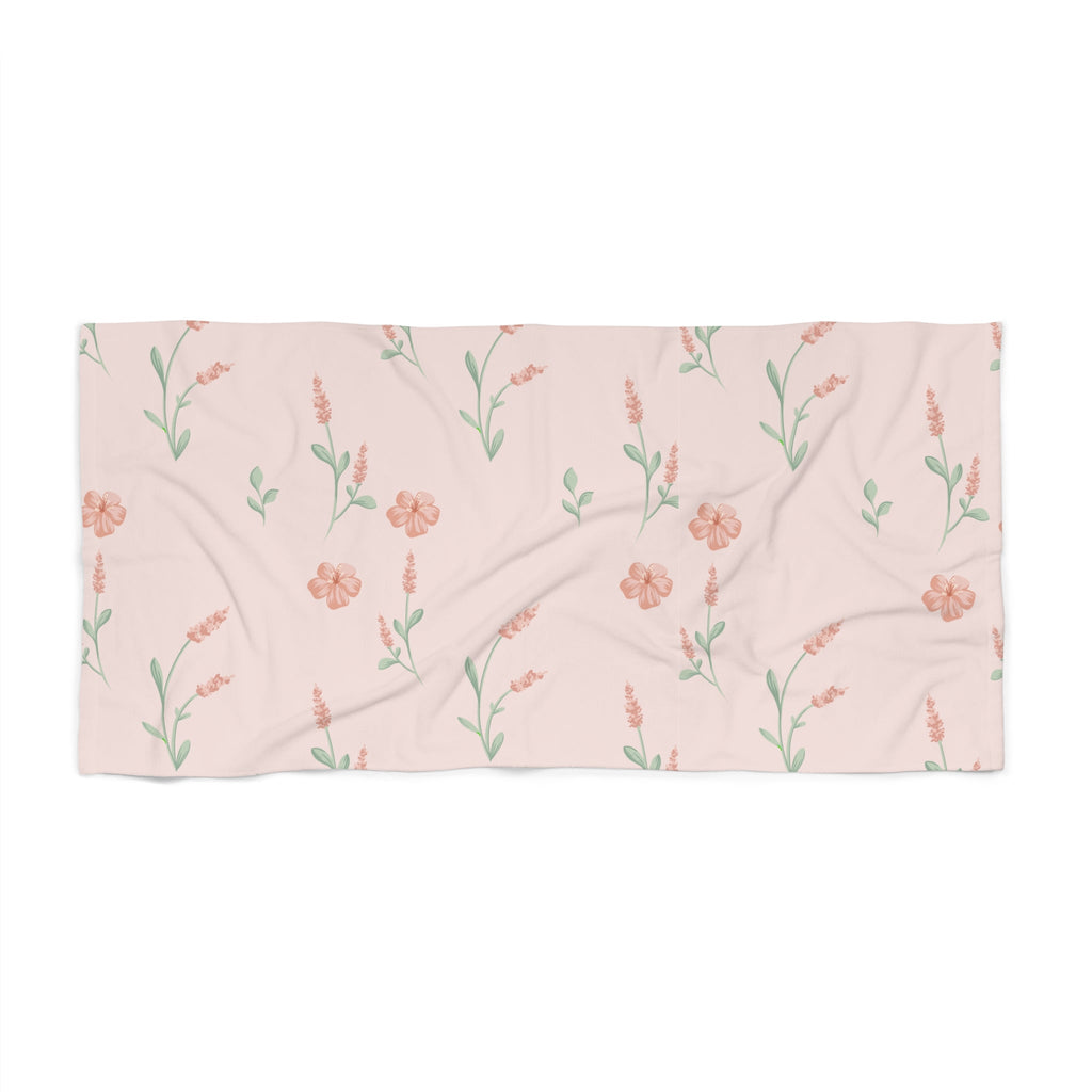 Customizable: Floral Beach Towel - Soft Pink with Blooming Flowers, Perfect for Summer, Pool Days, Picnics, Vacation, Gifts