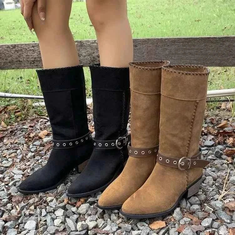 Stylish Point Toe Block : Heels Boots