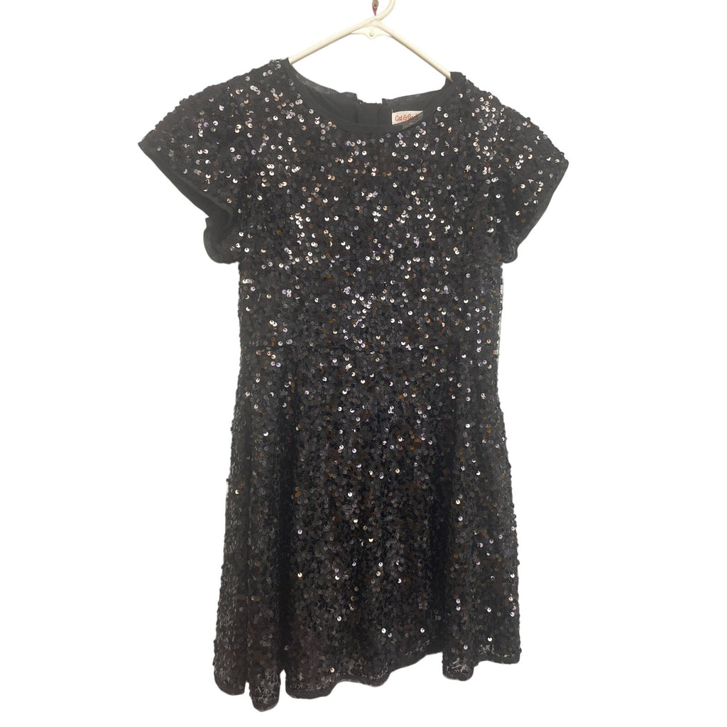 Cat & Jack Girls Large Black PolySpandex Back Zip Short Sleeve Sequin Dress