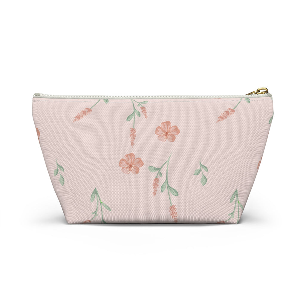 Customizable: Floral Cosmetic Bag with T-Bottom, Makeup Organizer, Flower Print Pouch, Cute Travel Accessory, Gift for Her, Mother’s Day