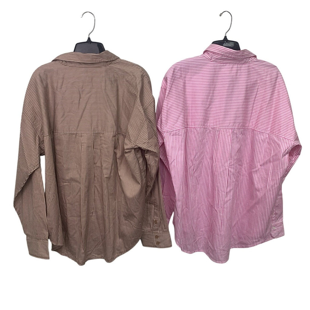 2 New American Eagle Womens Medium Striped Long Sleeve Collared Button Up Shirts