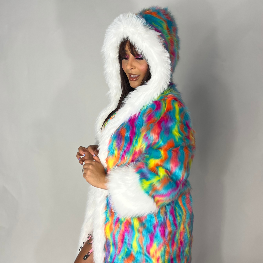Rainbow Swirl Faux Fur Coat PRE ORDER