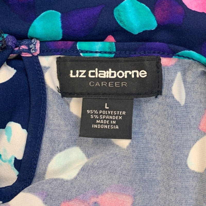 Liz Claiborne Career Womens Large Confetti Dot Short Sleeve Pleated Front Top