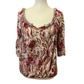 Allen B Womens Medium Cold Open Shoulder Boho Animal Print Lightweight Blouse