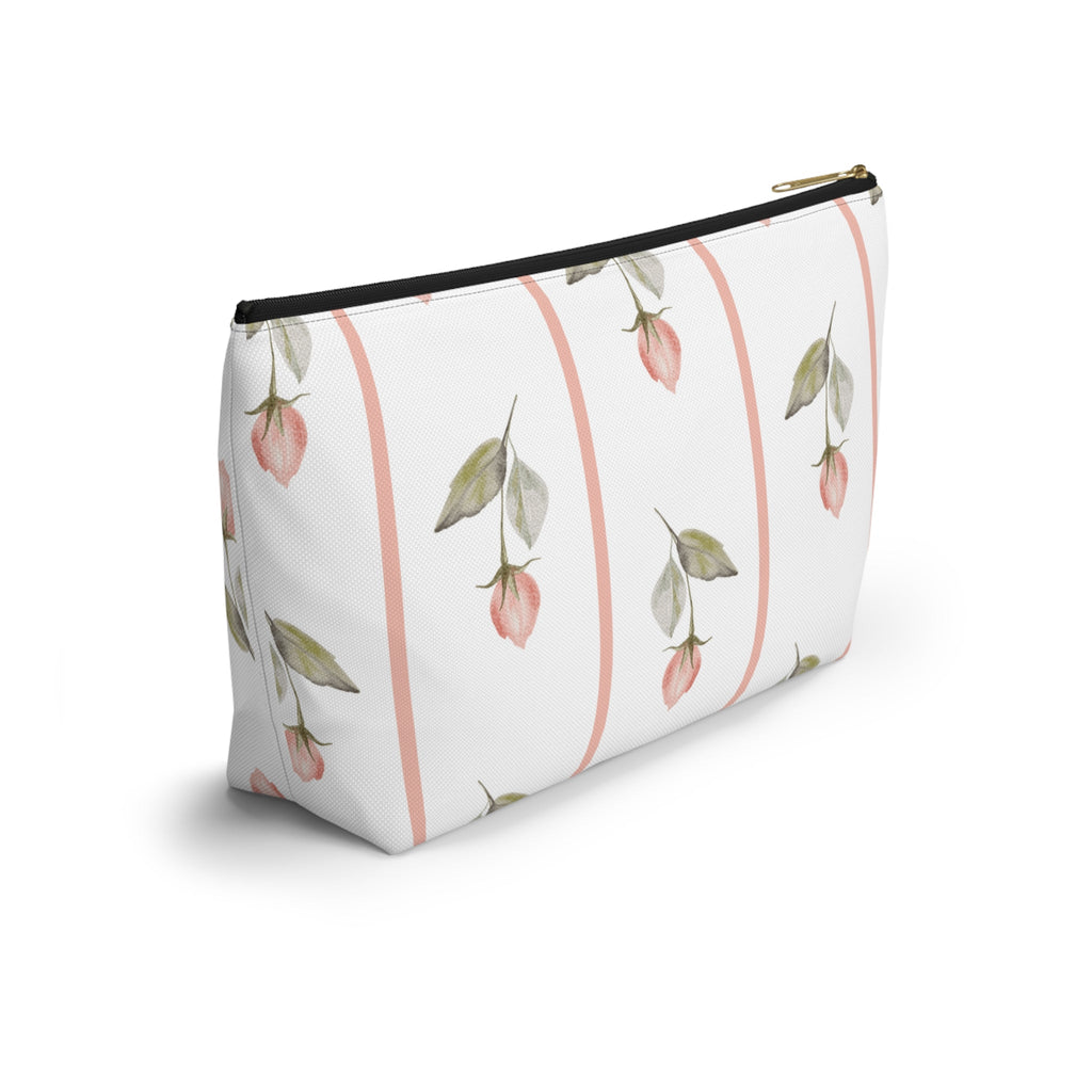 Customizable: Chic Floral Accessory Pouch for Women, Makeup Bag, Travel Toiletry Organizer, Gift for Her, Rose Striped Design