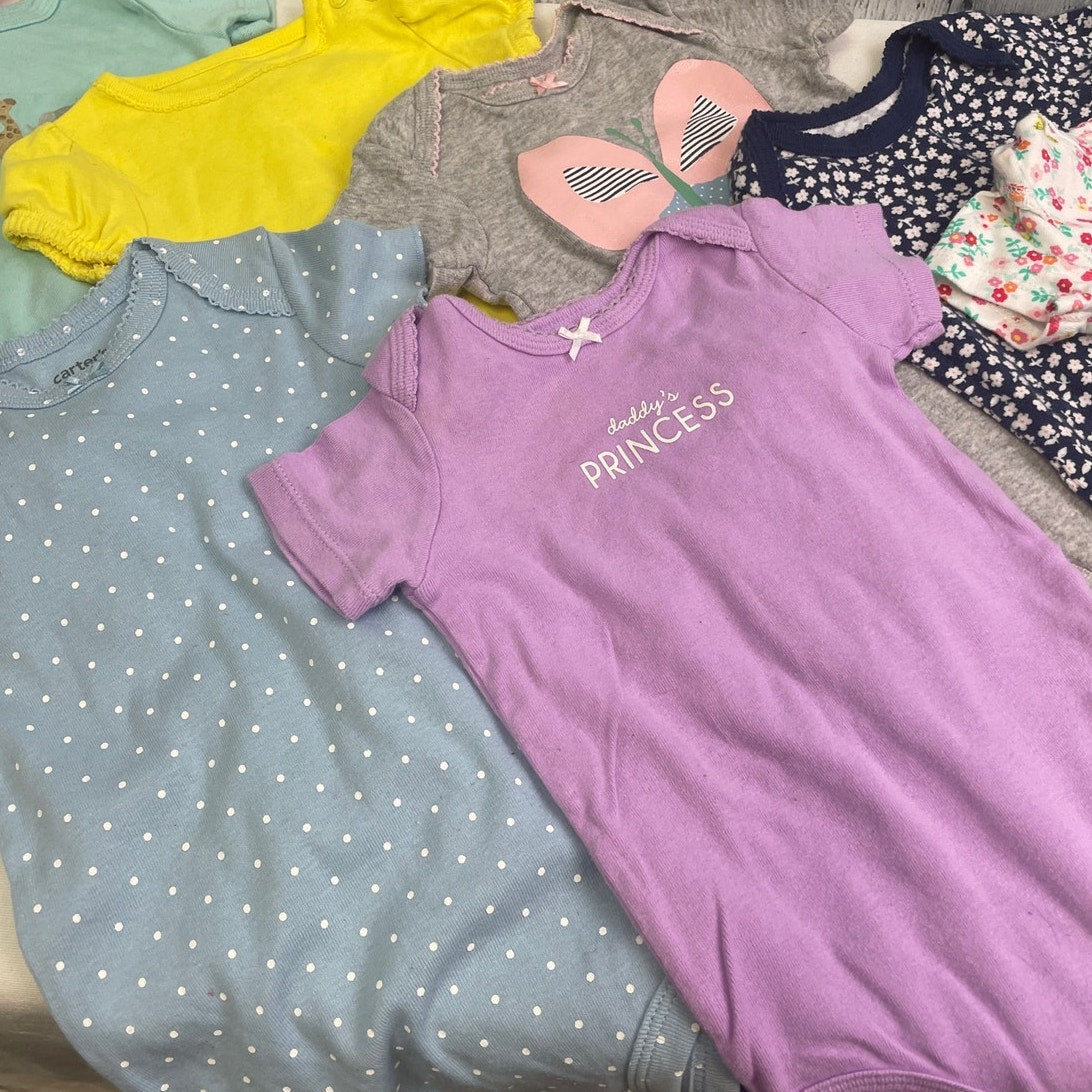 Lot of 8 Carter's Baby Girls 9 Mos Short Sleeve One Piece Outfits Tops Clothing