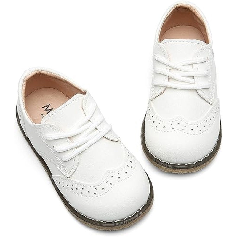 New Dadawen Toddler Boys Size 6.5 Whote Lace Up Loafers Oxford Dress Shoes