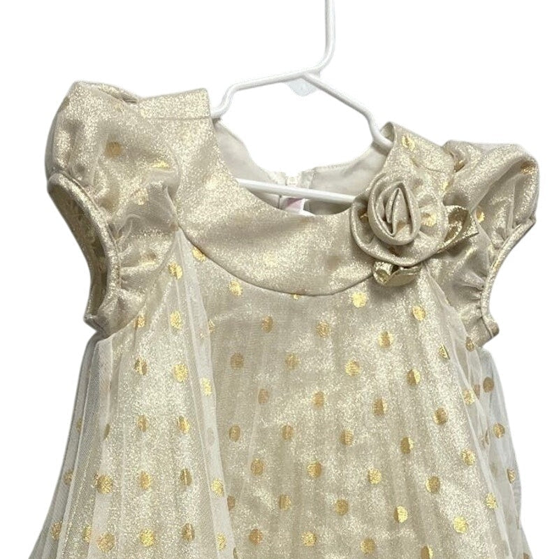 Jessica Ann Girls Size 4 Sleeveless Gold Metallic Polka Dot Pleated Formal Dress