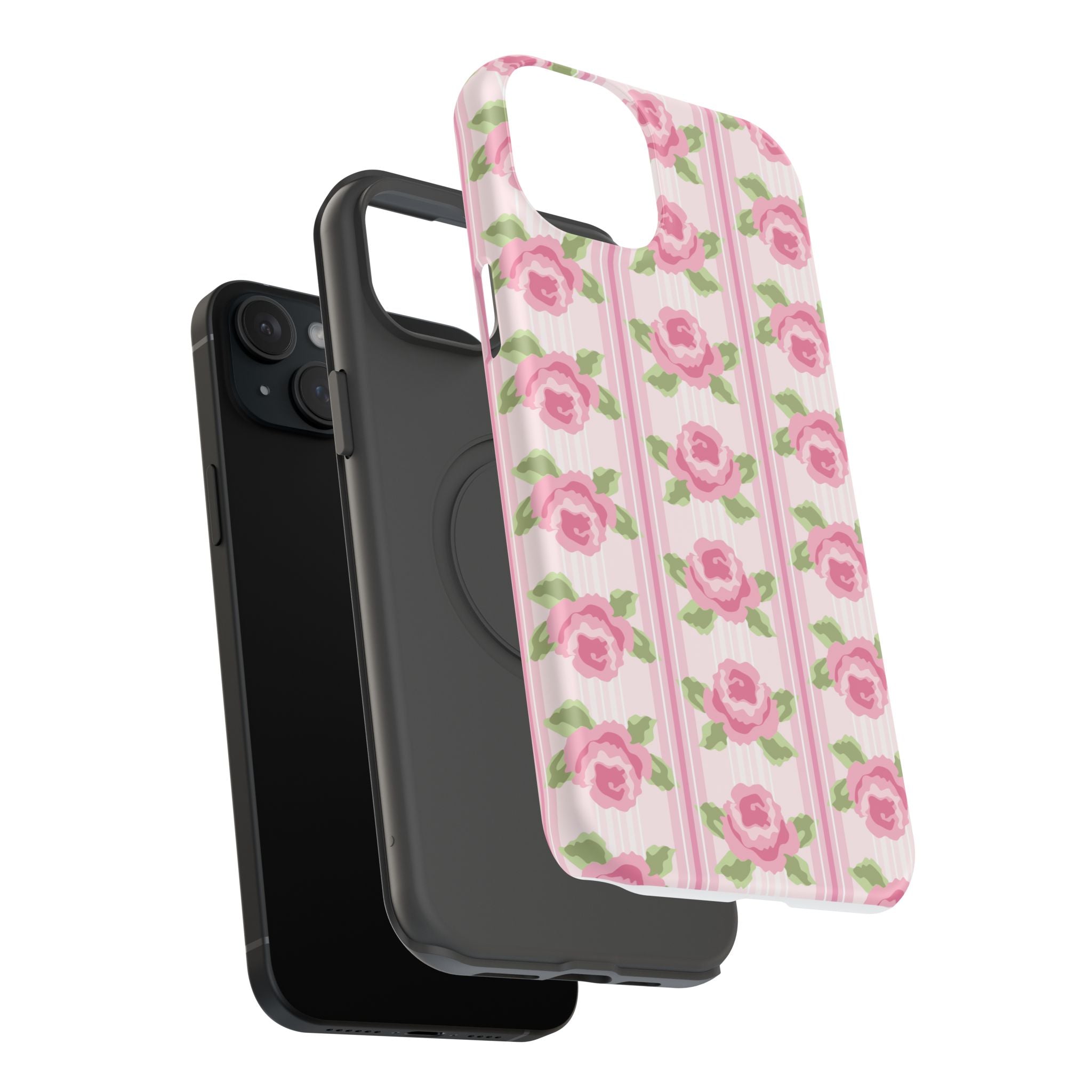 Customizable: Floral Impact-Resistant Phone Case, Pink Rose Pattern