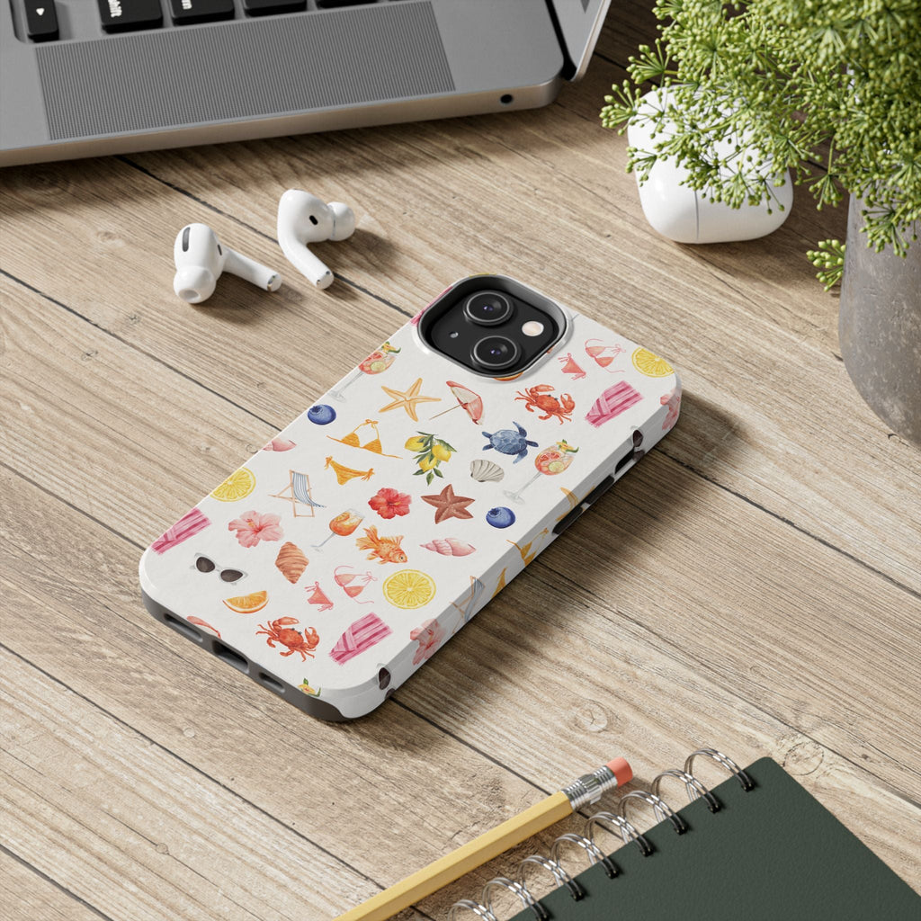 Customizable: Tropical Summer Phone Case, Vivid Coastal Design, Perfect Gift for Beach Lovers, Vacation Memories, Durable Tough Cases