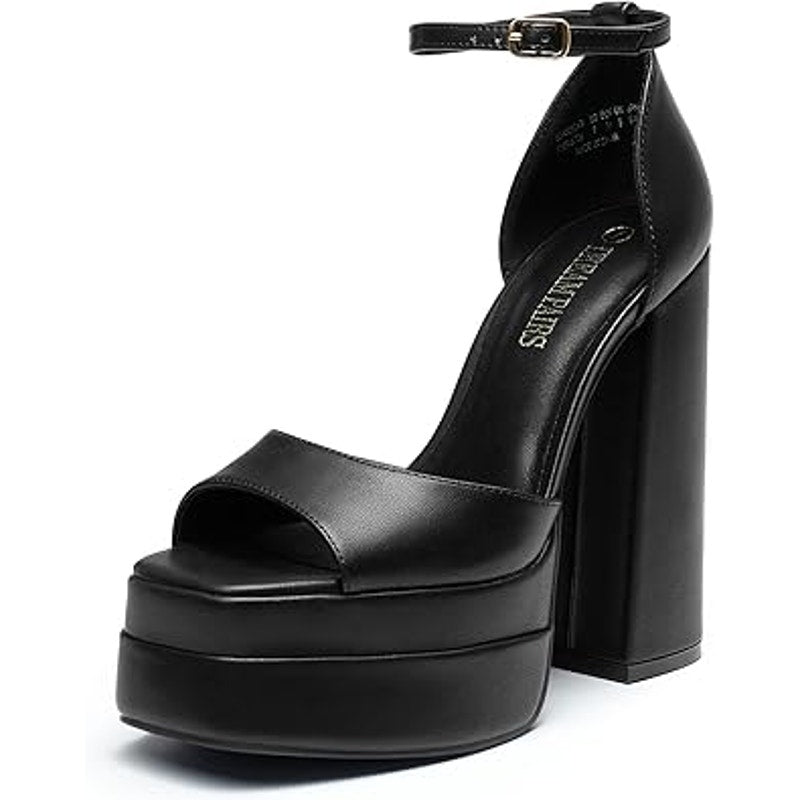 Dream Pairs Womens Size 10 Black Faux Leather 6" Platform Ankle Strap Heel Shoes