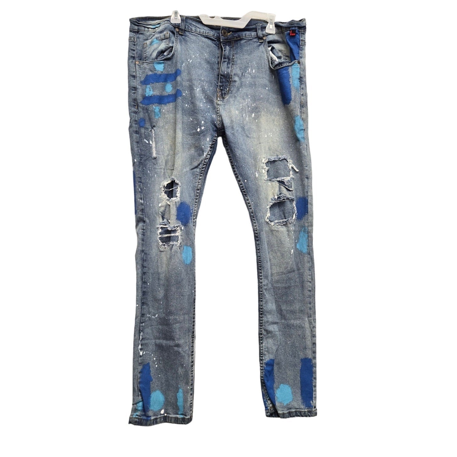Fubu Mens 42 Factory Whiskered Factory Faded Splattered and Painted Denim Jeans