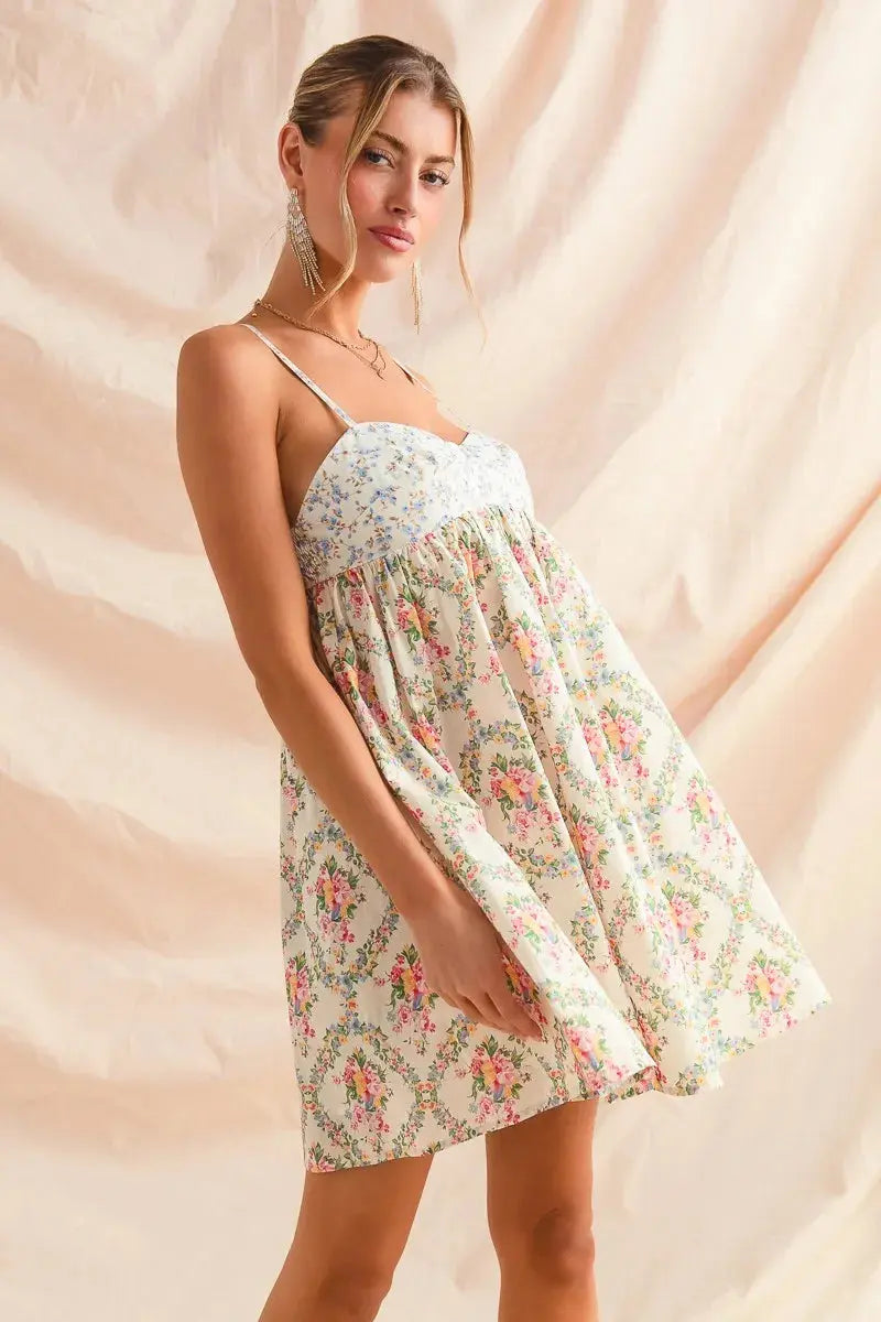 SO ME Mixed Floral Print Sleeveless Mini Dress