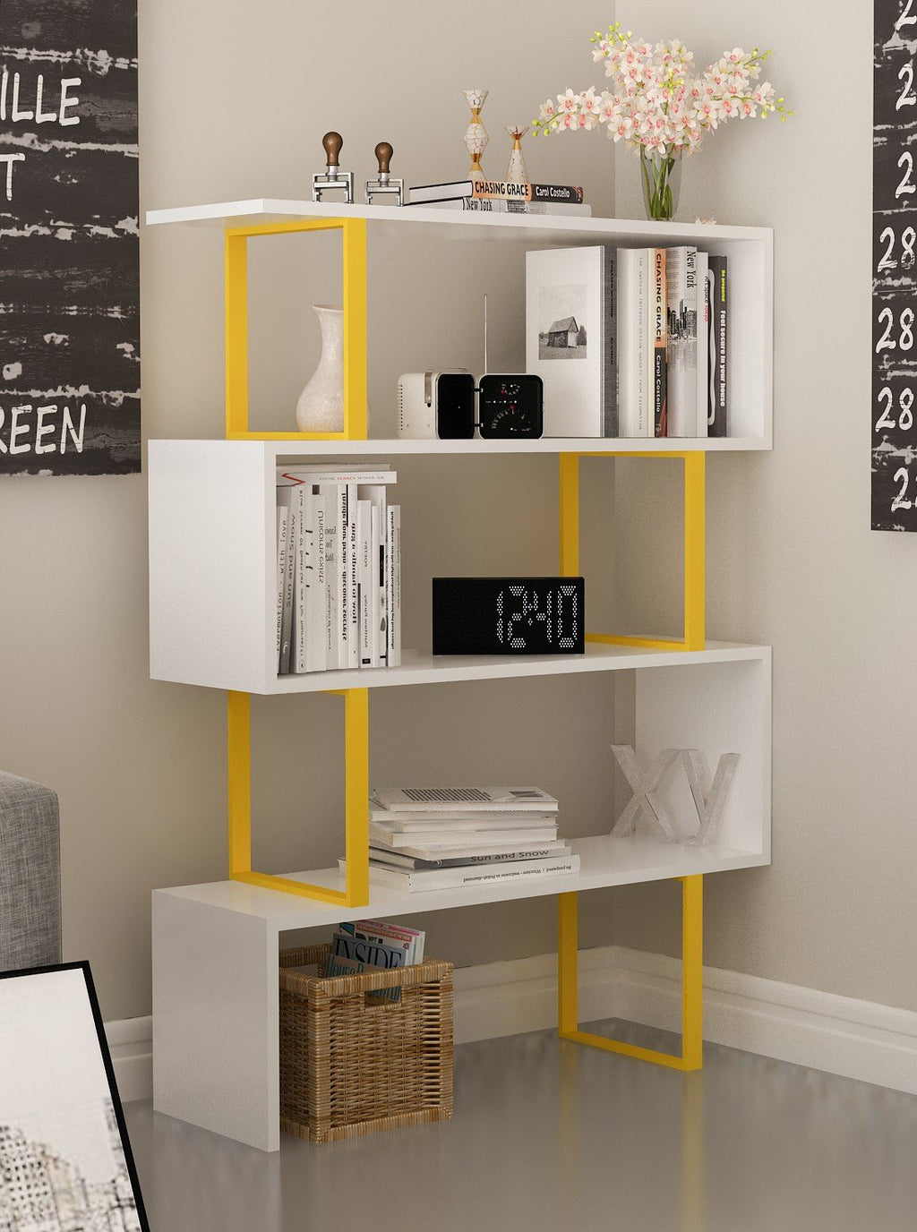 Adriana 49" Tall Metal Manufactured Wood Geometric Bookcase